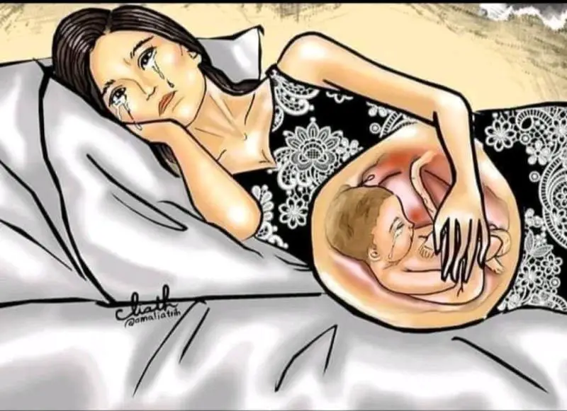 illustration femme enceinte et foetus entrain de pleurer-min