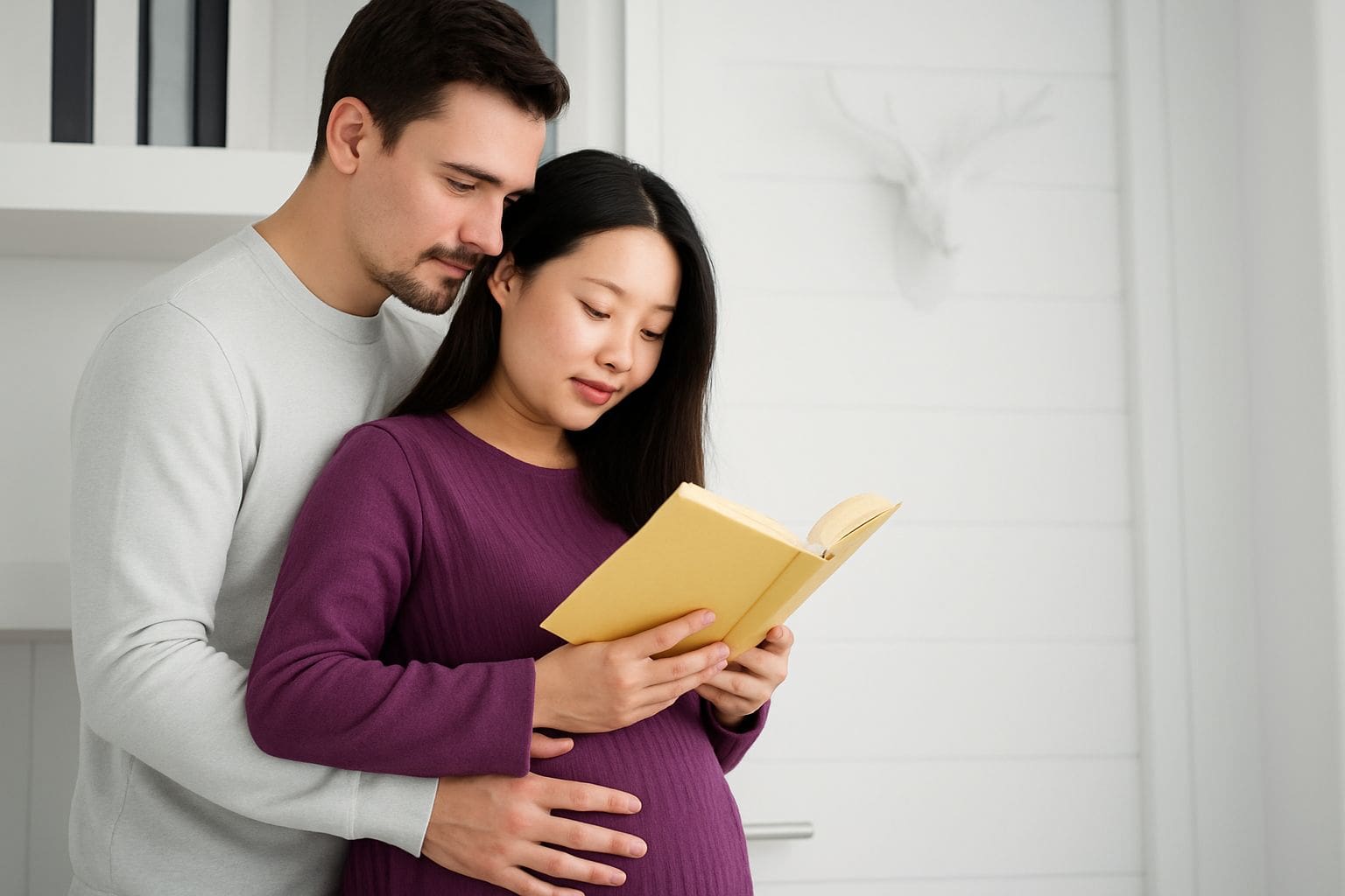 Pregnant Couple Sharing A Tender Moment Indoors-min